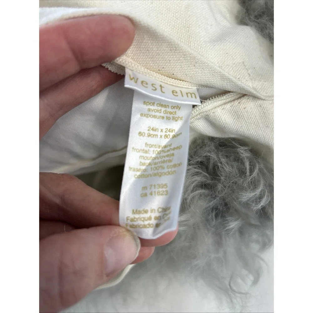West Elm 24x24 Lamb Fur Pillow Cover w Down Insert Gray